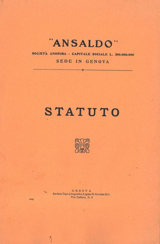 Ansaldo Società Anonima - atto costitutivo e statuto