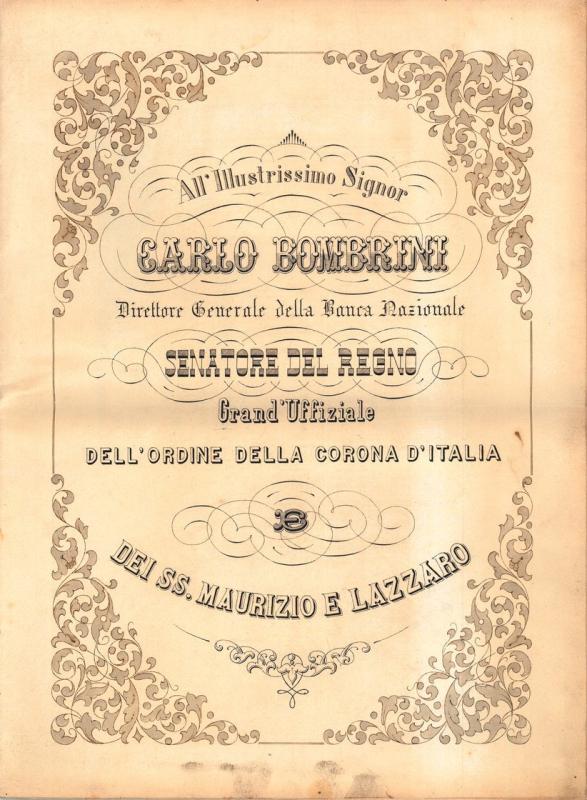 Felicitazioni per la nomina a Grande Ufficiale dell'Ordine dei SS Maurizio e Lazzaro; copertina, 1881