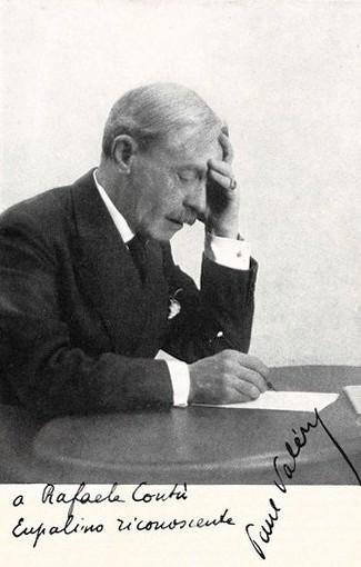 Ritratto con dedica dello scrittore Paul Valéry a Rafaele Contu,  traduttore dell'opera "Eupalinos",  luglio 1954, anno II, n. 4 - p. 35