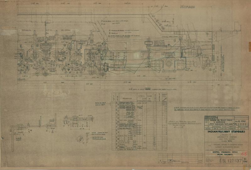 Locomotive indiane 2-8-2 classe WG - Insieme del telaio, freno e sospensione (sezione longitudinale - parte posteriore)