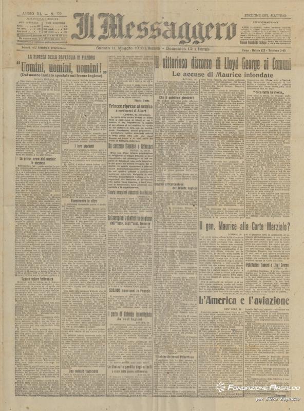 Il Messaggero, 11.05.1918, p. 1