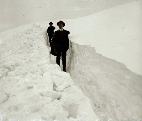 Castagnola. Canepa in un sentiero scavato nella neve (taglio)