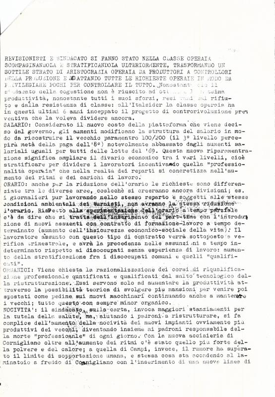 Rivendicazione delle Brigate Rosse dell'attentato a Riccardo Roncan, ottobre 1980 - terza parte