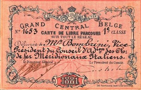 Carta Ferroviaria per libera circolazione sulle ferrovie belghe - fronte