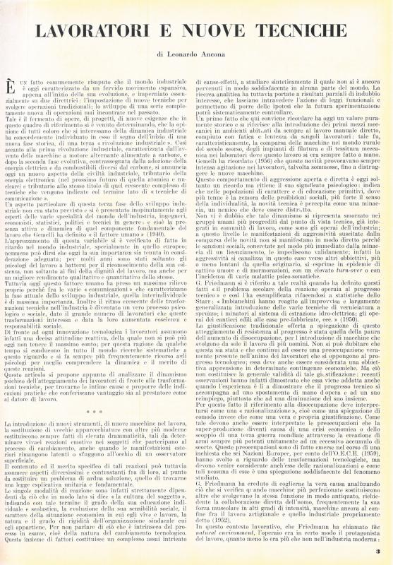 Lavoratori e nuove tecniche, di Leonardo Ancona, gennaio - febbraio 1958, anno VIII, n. 1, p. 3