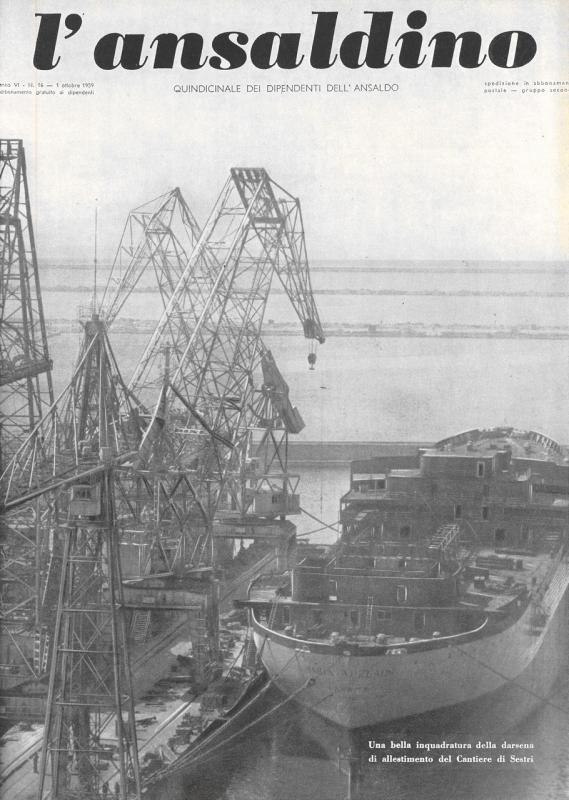 Copertina- Inquadratura della darsena del Cantiere di Sestri,  n. 16,  Anno VI, 1959