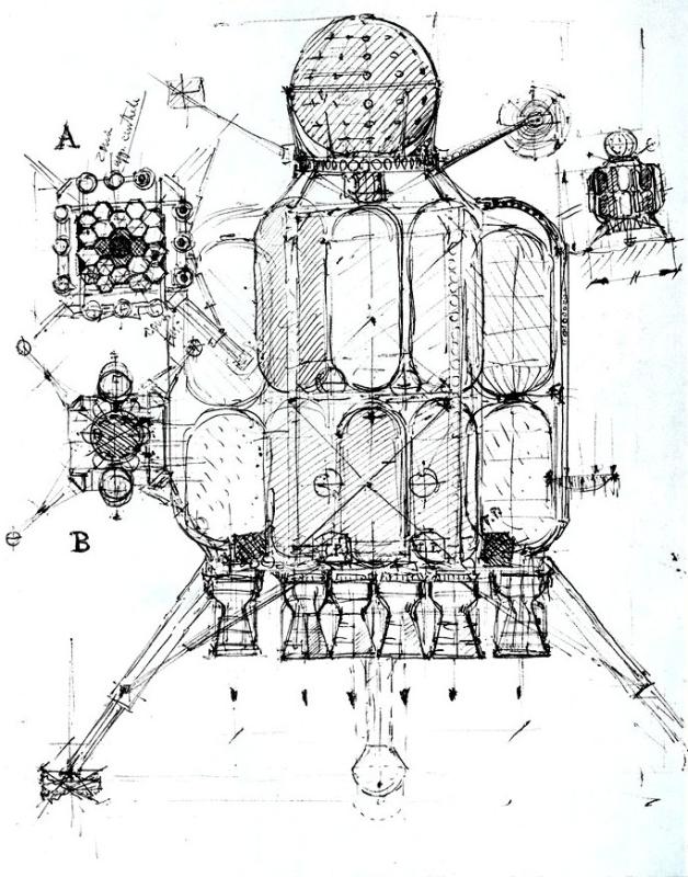 Possibile disposizione degli elementi di un'astronave secondo Von Braun,  gennaio 1954, anno II, n. 1 - p. 59