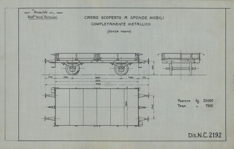 Officina Veicoli Ferroviari -  Carro coperto a sponde mobili