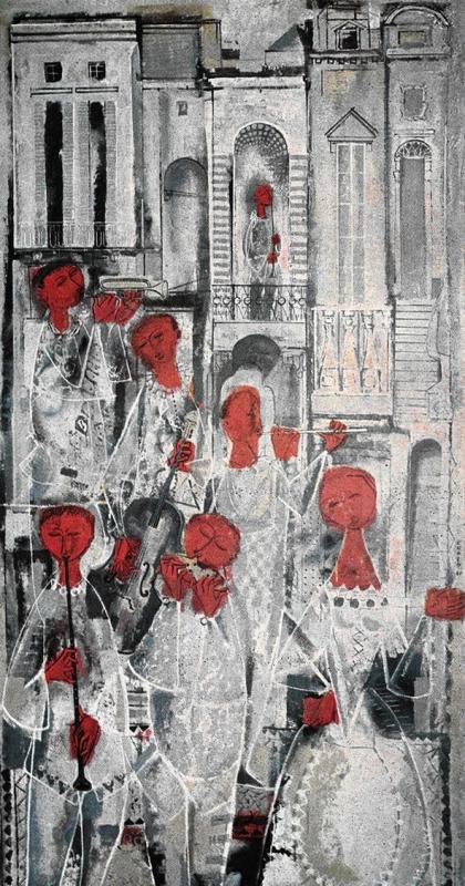 Pannello decorativo di Carlo Cuneo sul lato sinistro del boccascena nell'auditorium prima classe t/n "Leonardo da Vinci",  luglio - agosto 1960, anno VIII, n. 4, p. 27