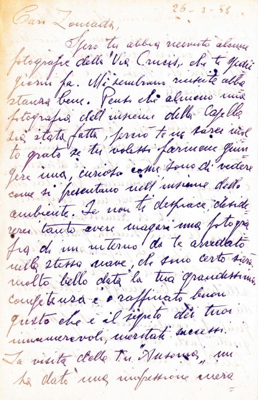 Lettera di Ferruccio Quaia, 1958 mar. 26