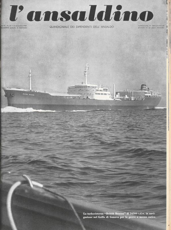 Copertina- La turbocisterna "British Beacon", L' Ansaldino, n. 18, anno VI, 1959