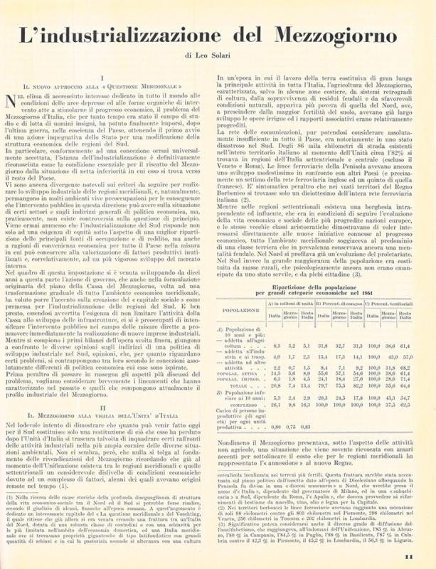 L'industrializzazione del mezzogiorno di Leo Solari, marzo-aprile 1956, anno IV, n. 2, p. 11