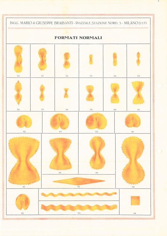 Macchinario per pastifici - formati di pasta
