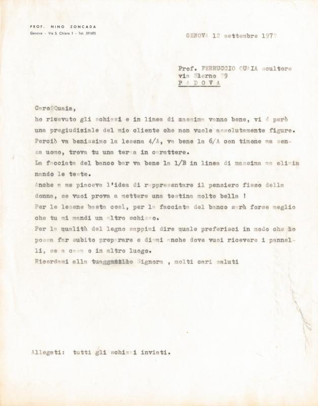 Lettera di Nino Zoncada, 1972 set. 12