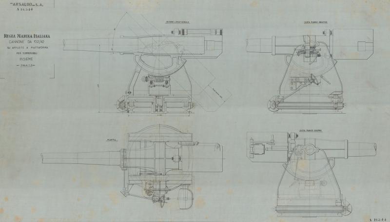 Cannone da 102/42 -  Insieme su affusto per sommergibili