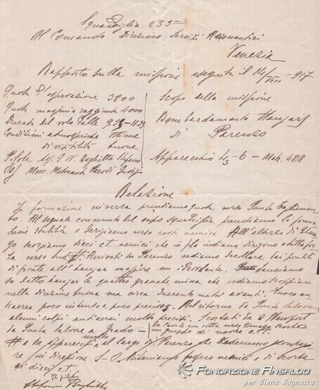Lettera di Stefano Baglietto a Giorgio Parodi, 14 agosto 1917