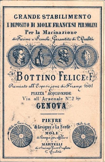 Biglietto da visita di Bottino Felice - Stabilimento e deposito di mole francesi - fronte