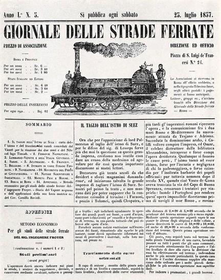 L'antico "Giornale delle strade ferrate" del 1857 dibatteva i problemi sorti con il nuovo mezzo di trasporto, ottobre 1961, anno IX, n. straordinario, p. 5