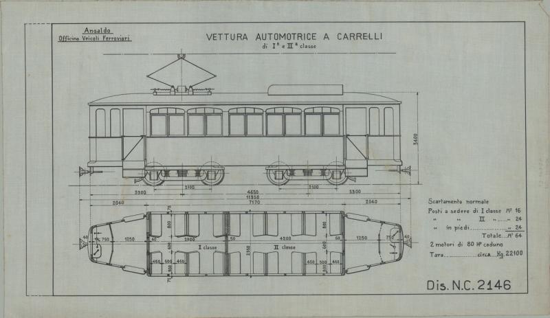 Officina Veicoli Ferroviari - Vettura automotrice a carrelli di I e II classe