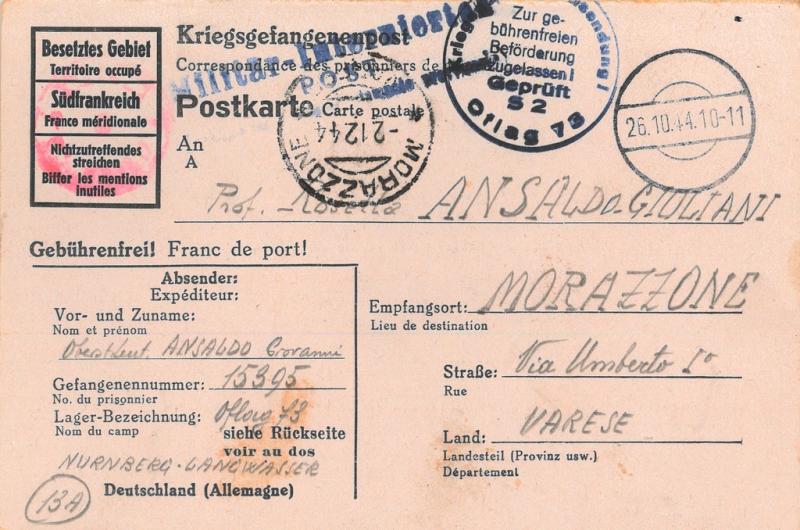 Campo di prigionia, 1944-1945; lettere inviate a zia Maria, Rosetta, Giuditta