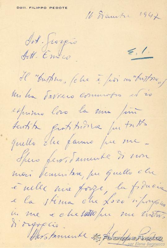 Lettera di Filippo Podote a Giorgio ed Enrico Parodi - 16 dicembre 1947