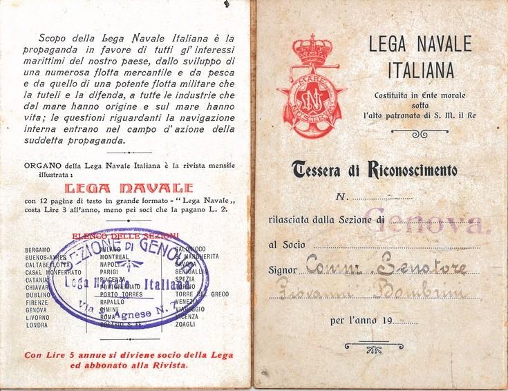 Tessera soci Lega Navale Italiana  1