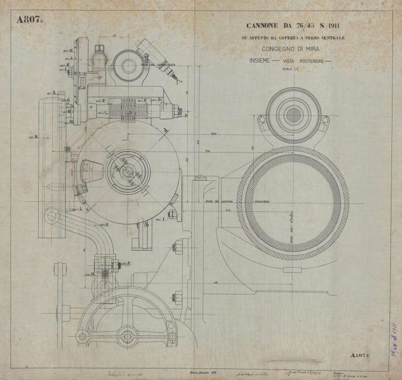 Cannone da 76/45 S 1911 - vista posteriore del congegno di mira