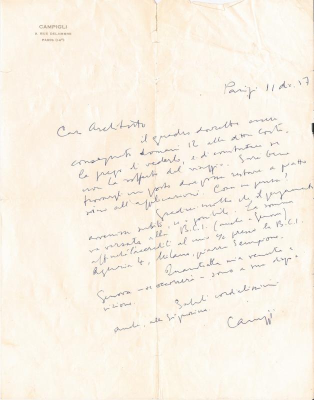 Lettera di Massimo Campigli, 1957 dic. 11