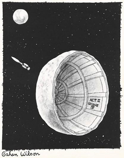 Vignetta di Gahan Wiloon "Soltanto un minuto o poco più e l'uomo potrà vedere finalmente l'altra faccia della luna", maggio - giugno 1961, anno IX, n. 3, p. 27