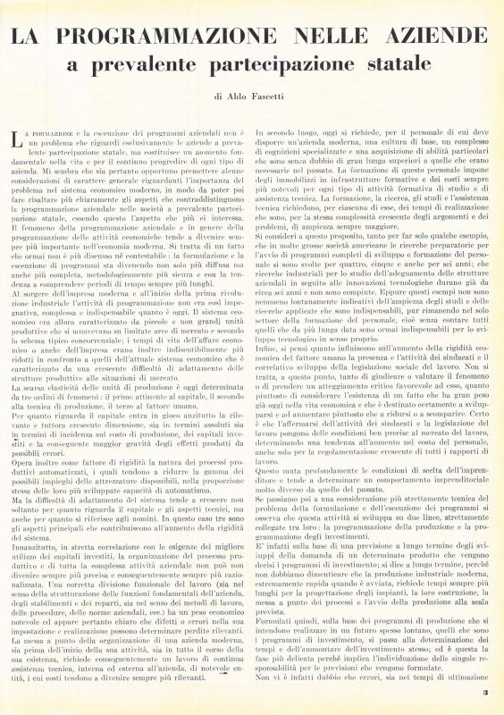 La programmazione nelle aziende a prevalente partecipazione statale, di Aldo Fascetti, marzo - aprile 1960, anno VIII, n. 2, p. 3