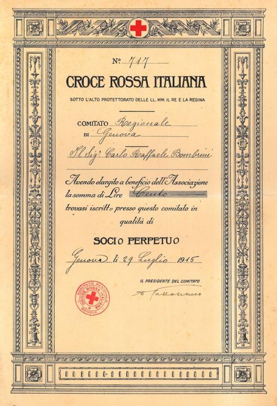 Nomina a socio perpetuo della Croce Rossa Italiana