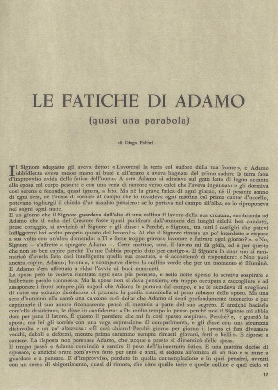 Le fatiche di Adamo (quasi una parabola), di Diego Fabbri, luglio - agosto 1961, anno IX, n. 4, p. 17