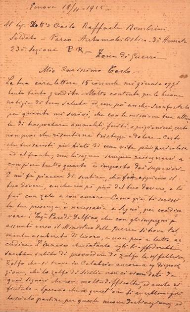 Lettera di Giovanni Bombrini dalla zona di guerra - 1