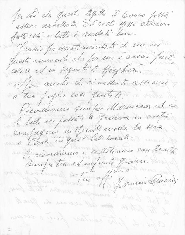 Retro della lettera di Ferruccio Quaia, 1972 ago. 10