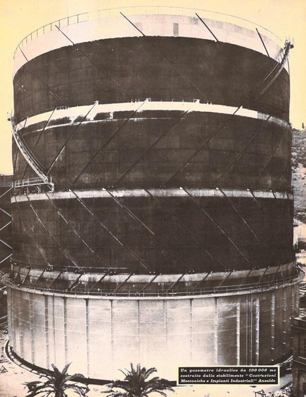 Terza di copertina - gasometro costruito nello stabilimento della Costruzioni e Impianti Industriali, marzo - aprile 1957, anno V, n. 2