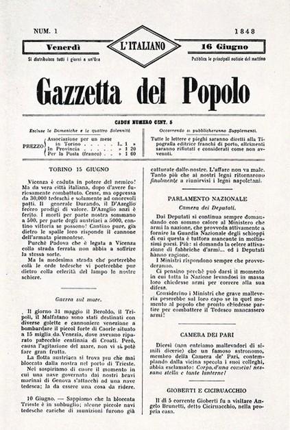 Il primo numero della "Gazzetta del Popolo" datato 1848, ottobre 1961, anno IX, n. straordinario, p. 77