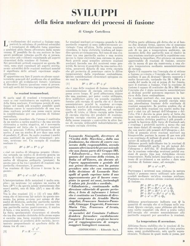 Sviluppi della fisica nucleare dei processi di fusione, di Giorgio Cortellessa, maggio - agosto 1958, anno VI, nn. 3-4, p. 3