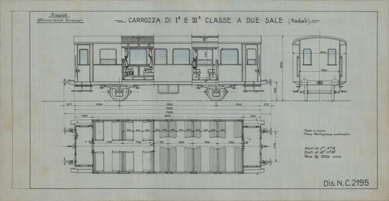 Officina Veicoli Ferroviari - Carrozza di I e III classe a due sale