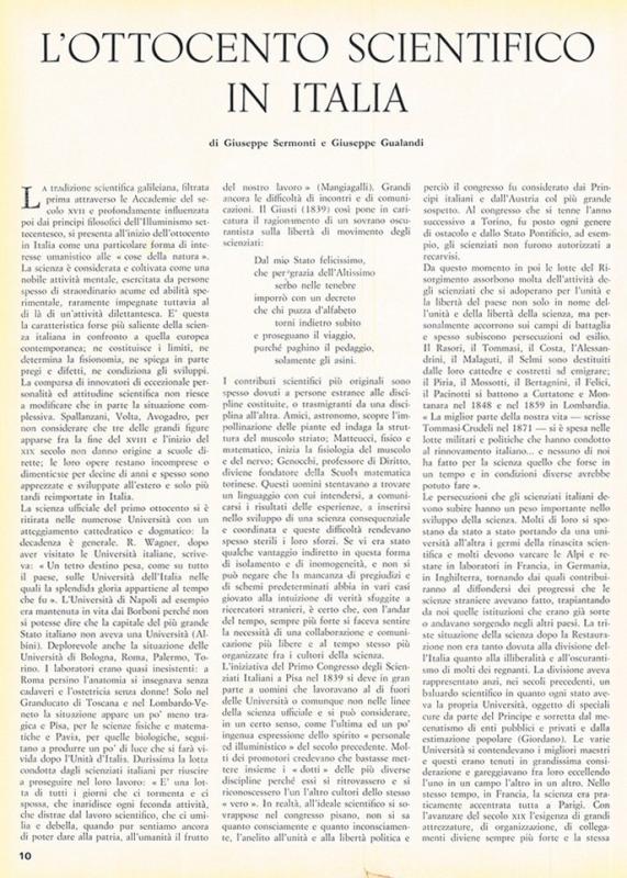L'Ottocento scientifico - di G. Sermonti e G. Gualandi - ottobre 1961, anno IX, n. straordinario, p. 10