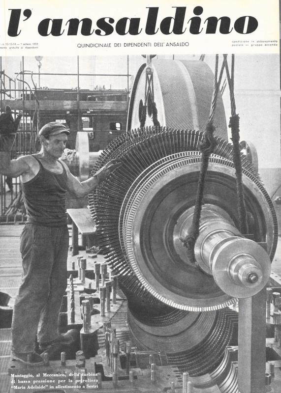 Copertina - Montaggio al Meccanico della turbina di bassa pressione, anno VI, 1959, nn.12-13-14