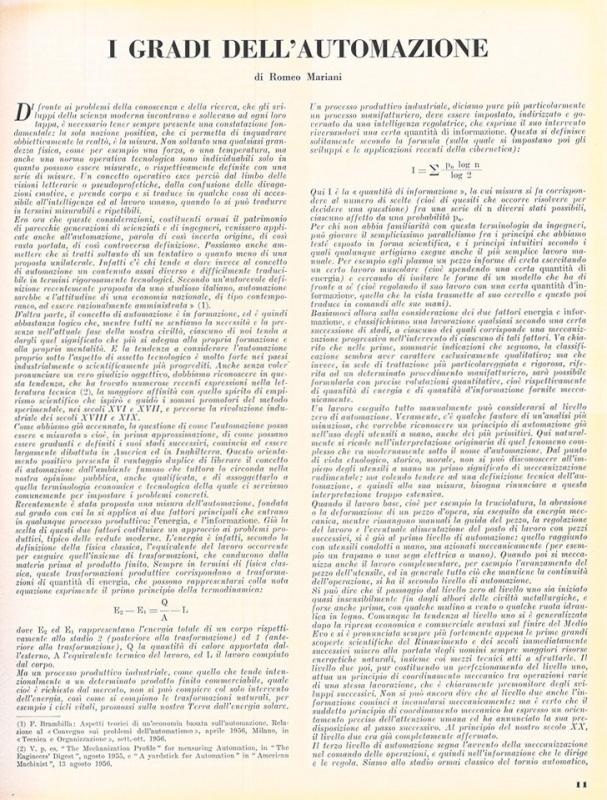 I gradi dell'automazione di Romeo Mariani, gennaio - febbraio 1957, anno V, n. 1, p. 11