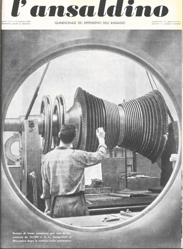 Copertina - Rotore  di bassa pressione per una turbo-cisterna  n. 15, anno VI, 1959