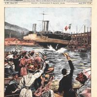 Copertina de "La Tribuna Illustrata" con il varo dell'incrociatore "San Giorgio" a Castellammare di Stabia, settembre - ottobre 1959, anno VII, n. 5, p. 21