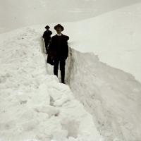 Castagnola. Canepa in un sentiero scavato nella neve (taglio)